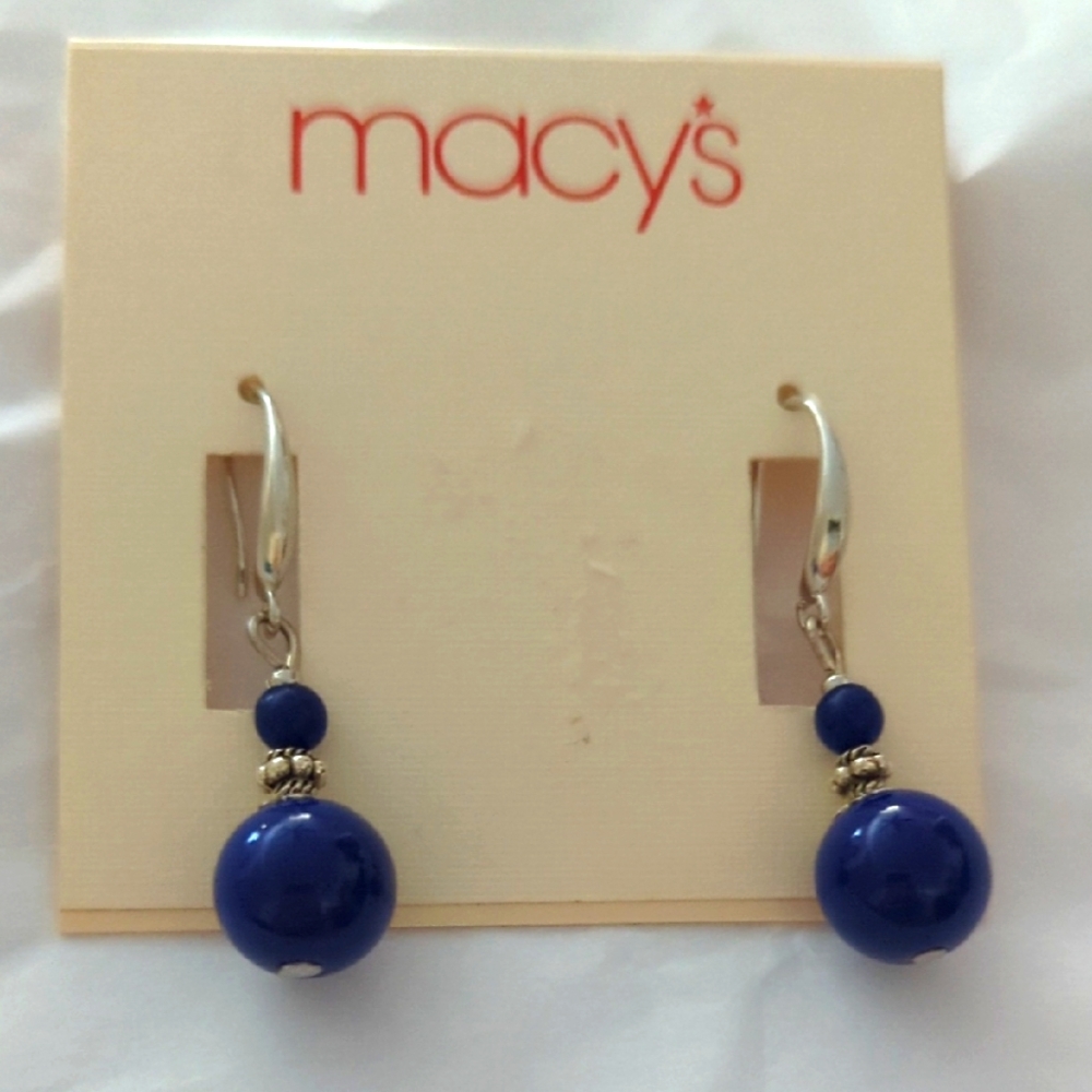 Macy's Blue Beaded Drop Earrings. New NWT  NAVY BLUE Sale